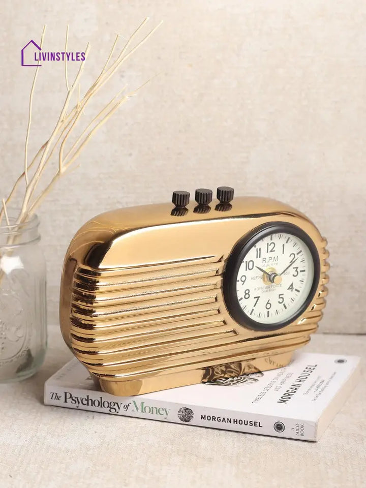 Radio Reverie Table Clock In Gold