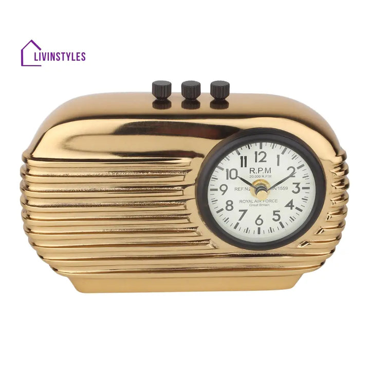 Radio Reverie Table Clock In Gold