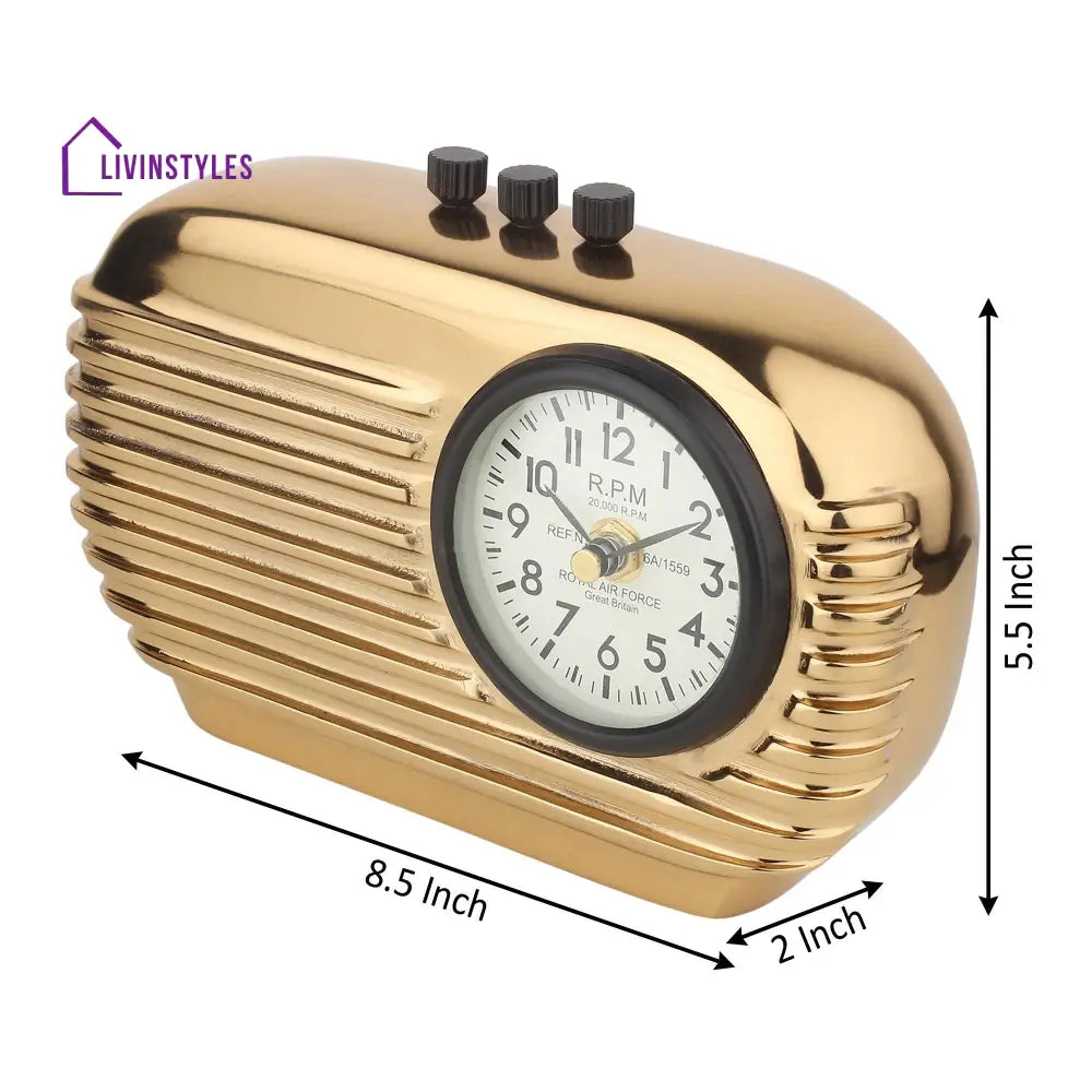 Radio Reverie Table Clock In Gold