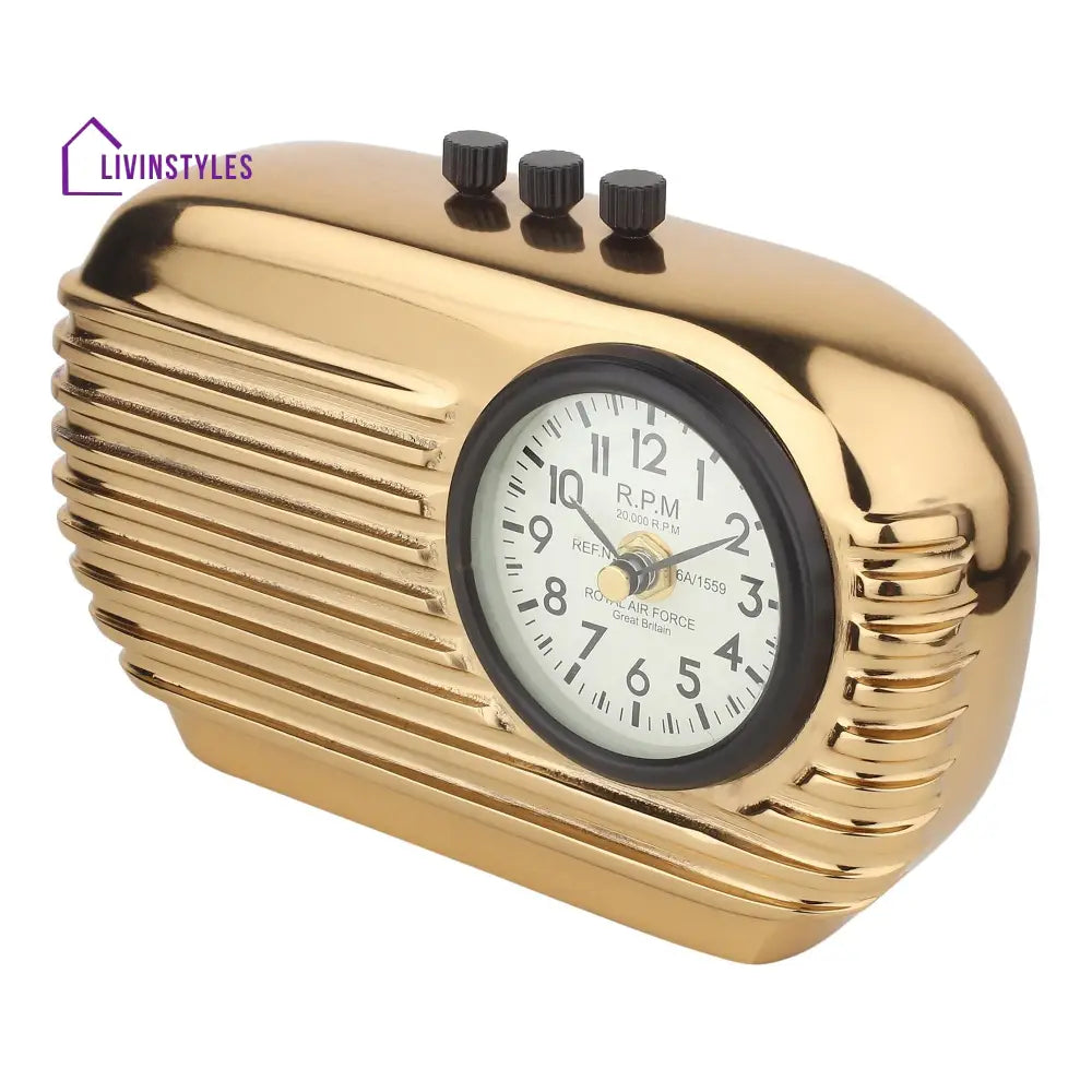 Radio Reverie Table Clock In Gold