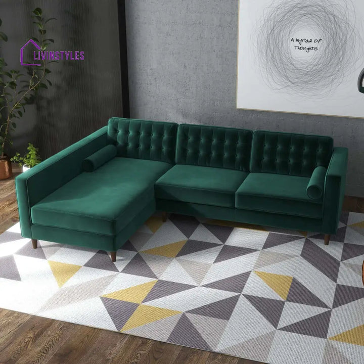 Raghav Green L Shaped Sofa For Living Room