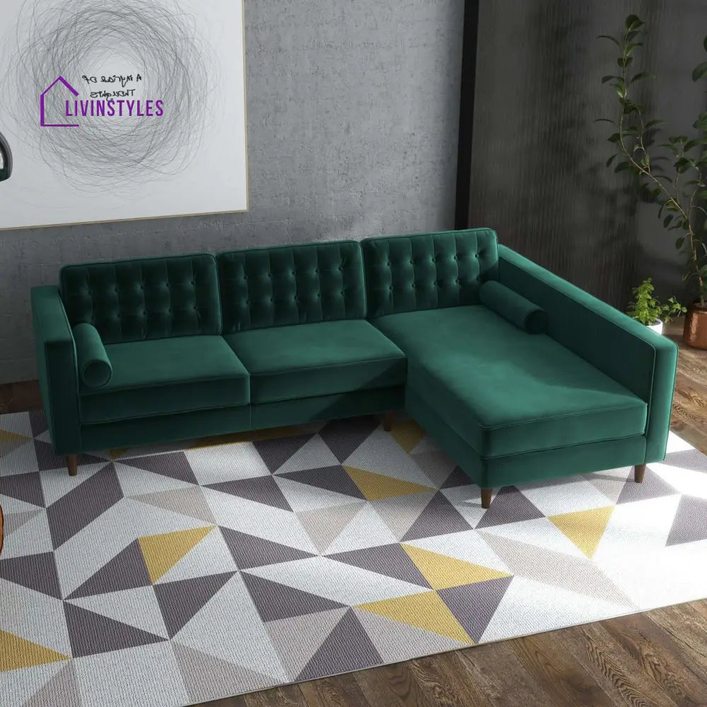 Raghav Green L Shaped Sofa For Living Room