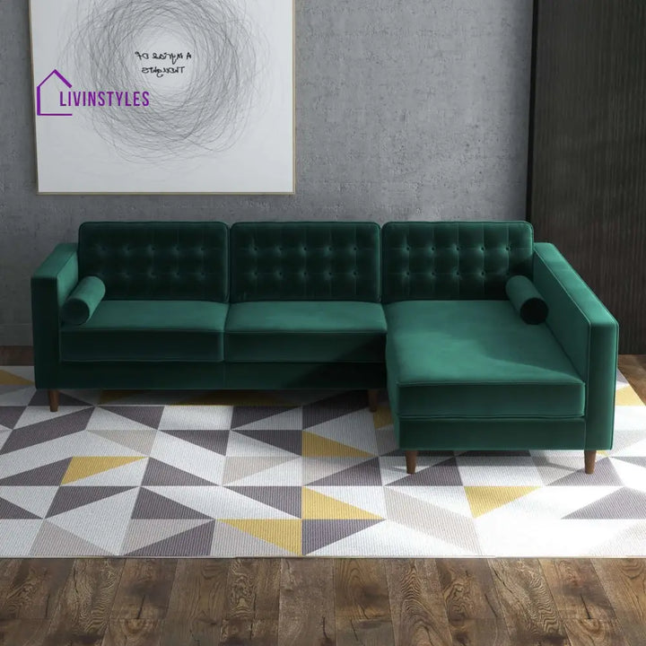 Raghav Green L Shaped Sofa For Living Room