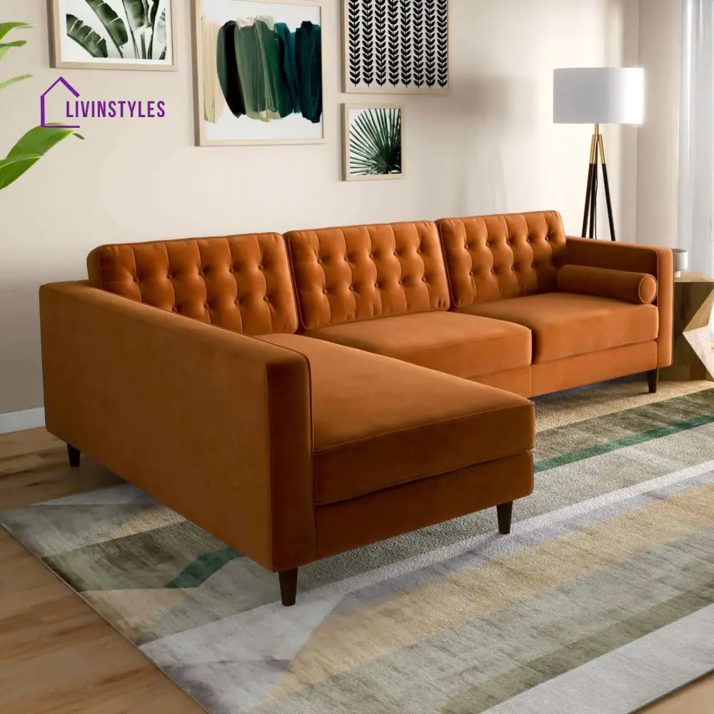 Raghav Orange L Shaped Sofa For Living Room