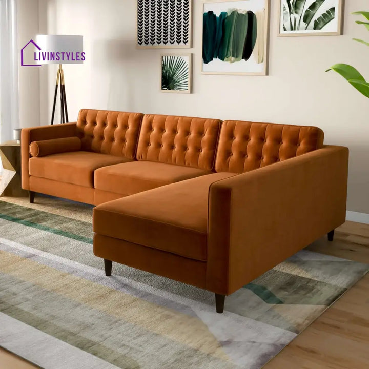 Raghav Orange L Shaped Sofa For Living Room