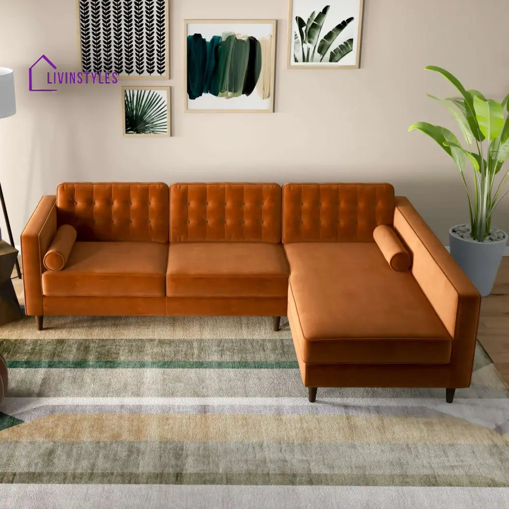 Raghav Orange L Shaped Sofa For Living Room