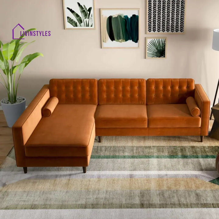 Raghav Orange L Shaped Sofa For Living Room