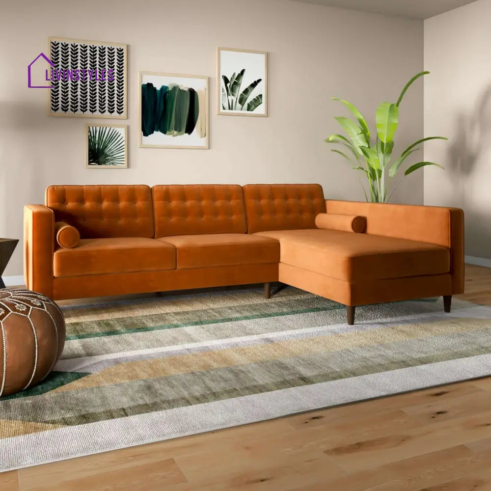 Raghav Orange L Shaped Sofa For Living Room