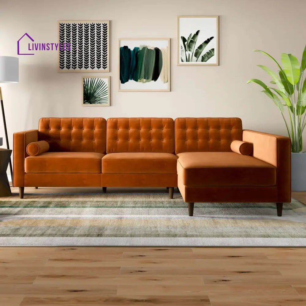 Raghav Orange L Shaped Sofa For Living Room