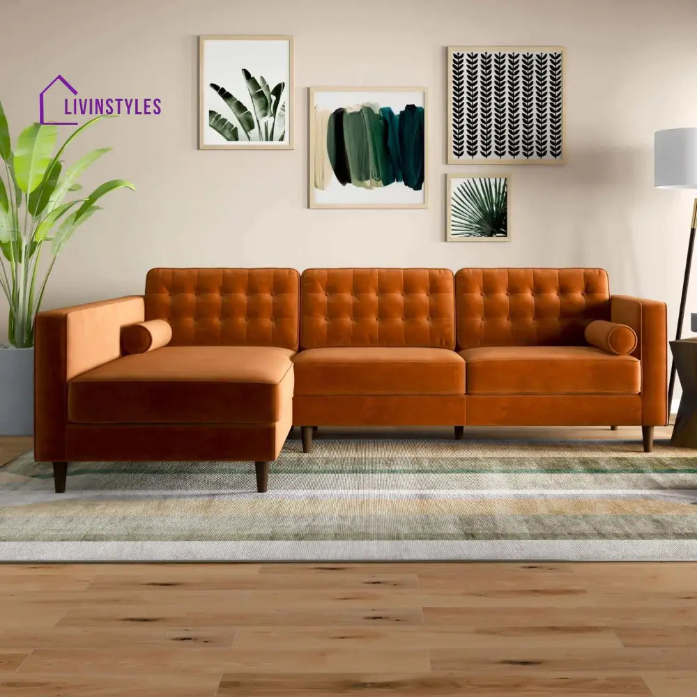 Raghav Orange L Shaped Sofa For Living Room