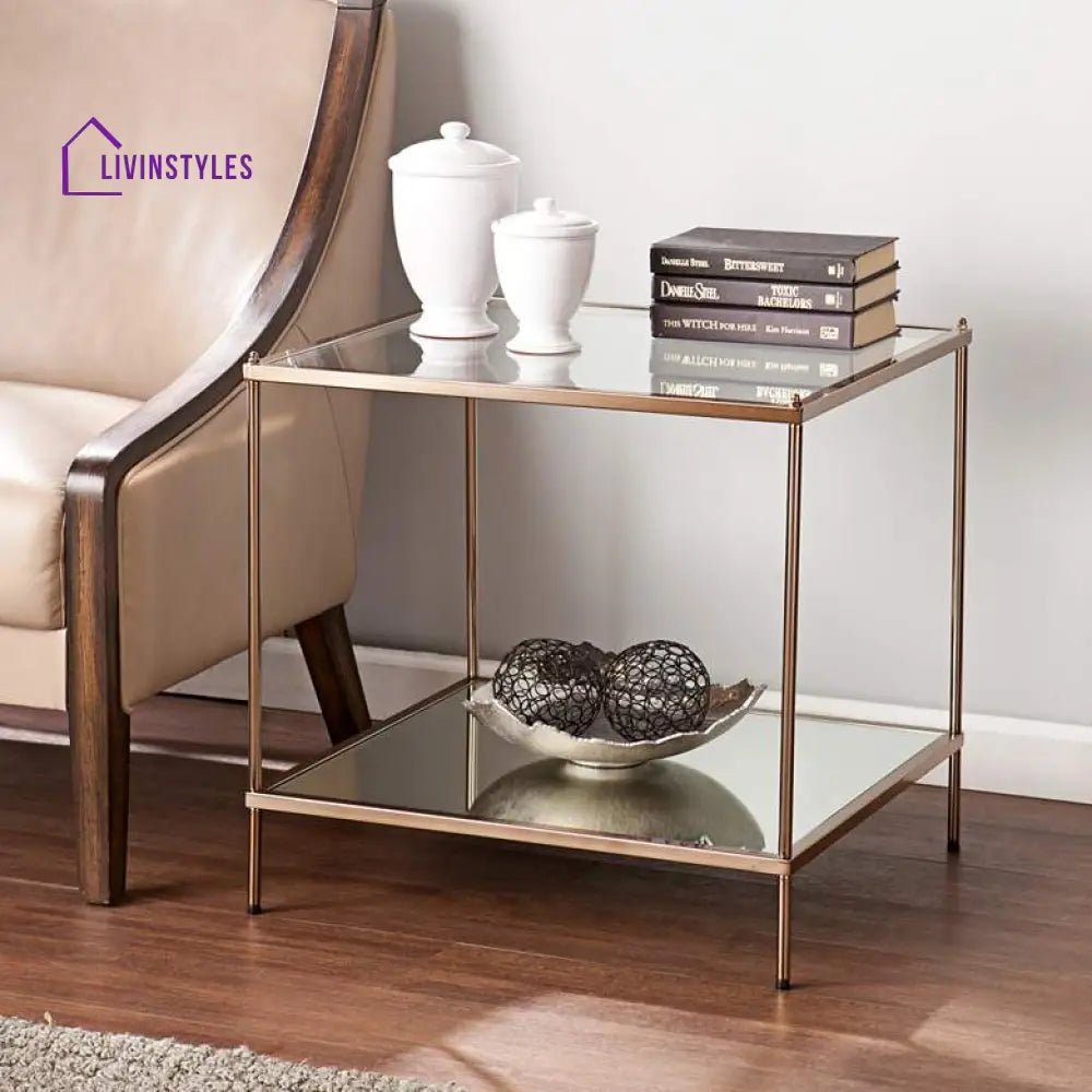 Rahul Metal And Glass Top Side Table For Living Room