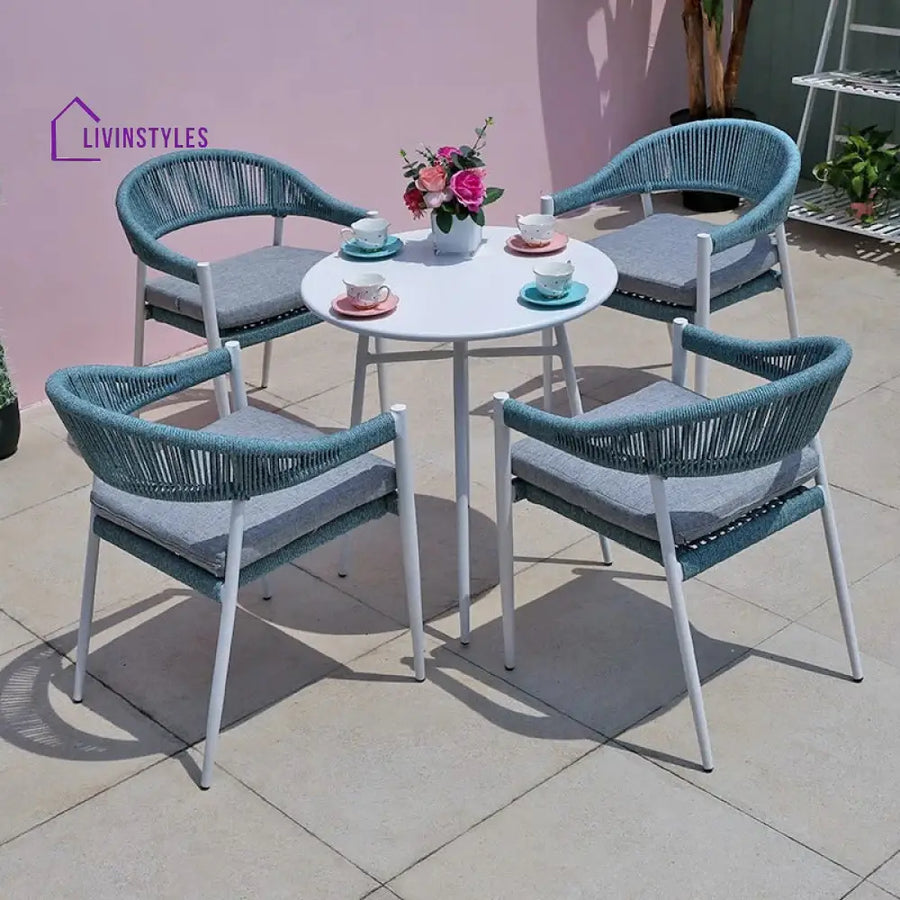 Rahul Outdoor Patio Seating Set 4 Chairs And 1 Table (Sky Blue) Braided & Rope Coffee Sets