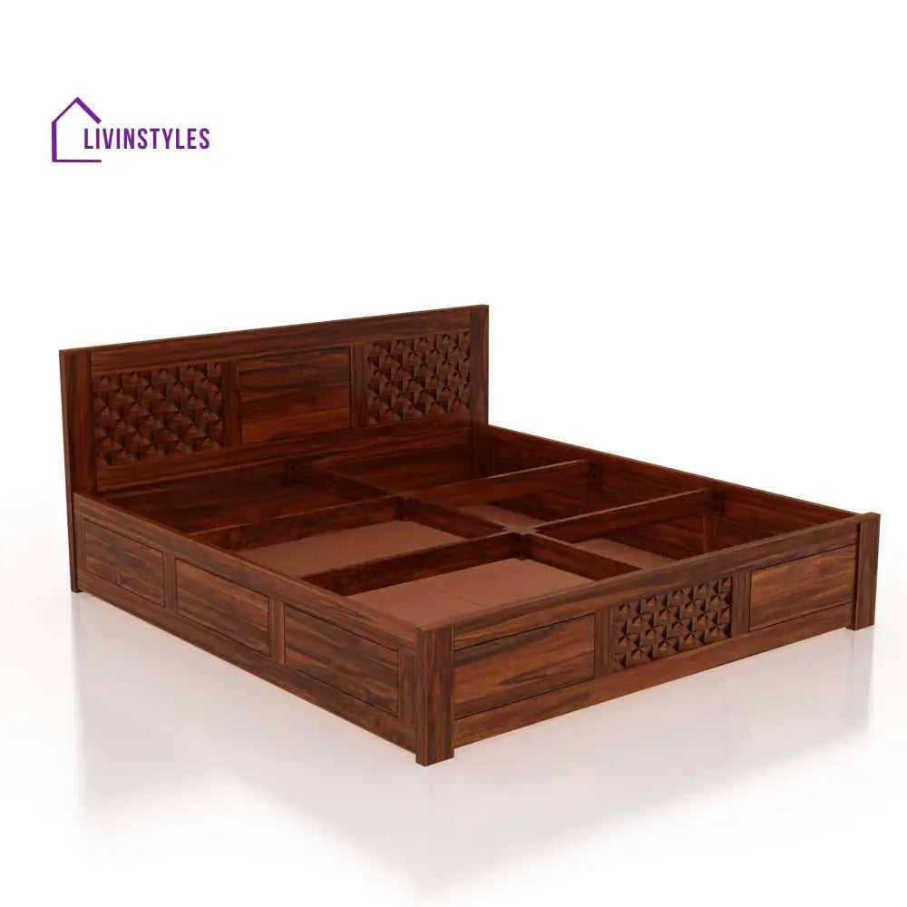 Raj Solid Sheesham Wood Full Box Storage Bed - 1 Year Warranty