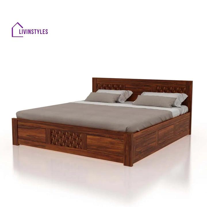 Raj Solid Sheesham Wood Full Box Storage Bed - 1 Year Warranty