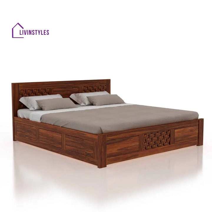 Raj Solid Sheesham Wood Full Box Storage Bed - 1 Year Warranty