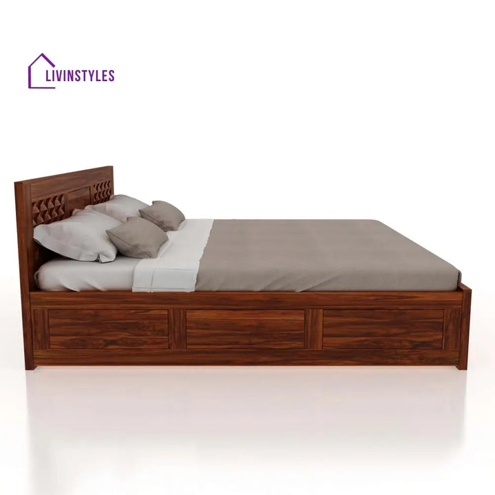 Raj Solid Sheesham Wood Full Box Storage Bed - 1 Year Warranty