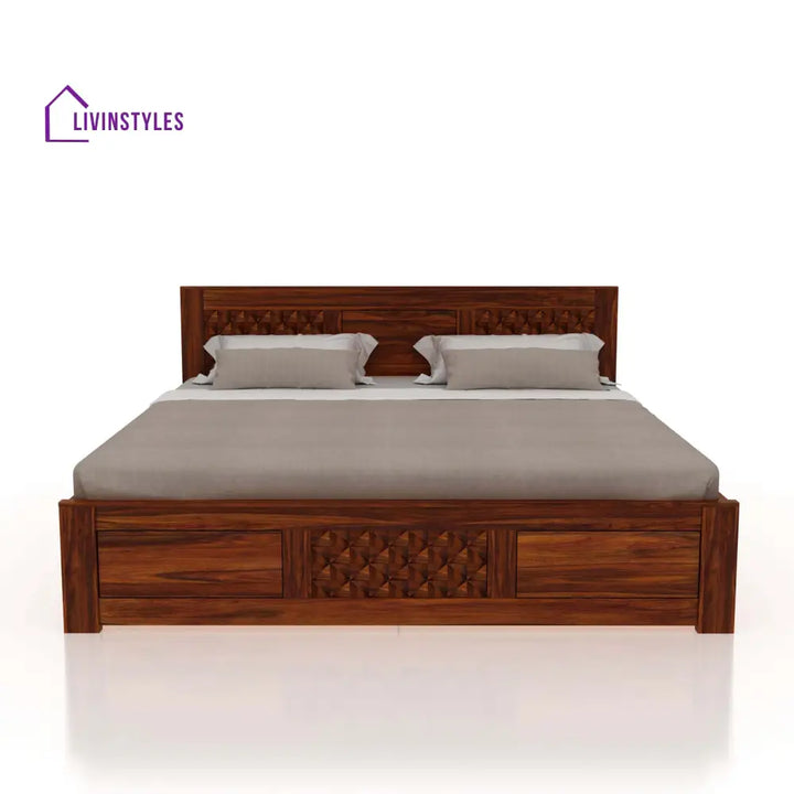 Raj Solid Sheesham Wood Full Box Storage Bed - 1 Year Warranty