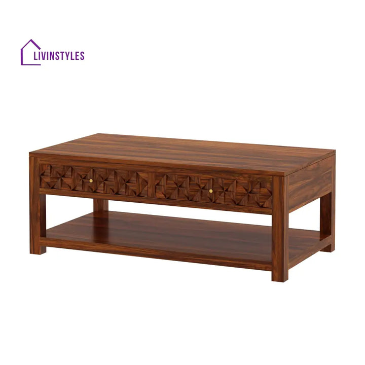 Raj Solid Wood Coffee Table With Two Drawer Storage - 1 Year Warranty Tables