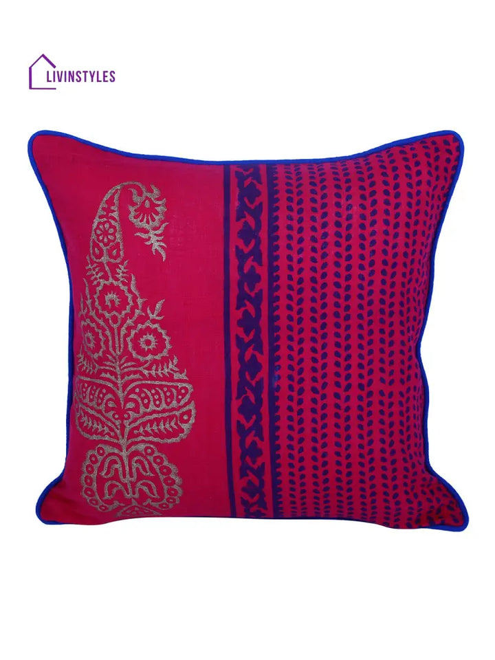 Rajasthan Décor Hand Block Floral Maroon Cotton Cushion Cover Set Of 2 (12X12 Inches)