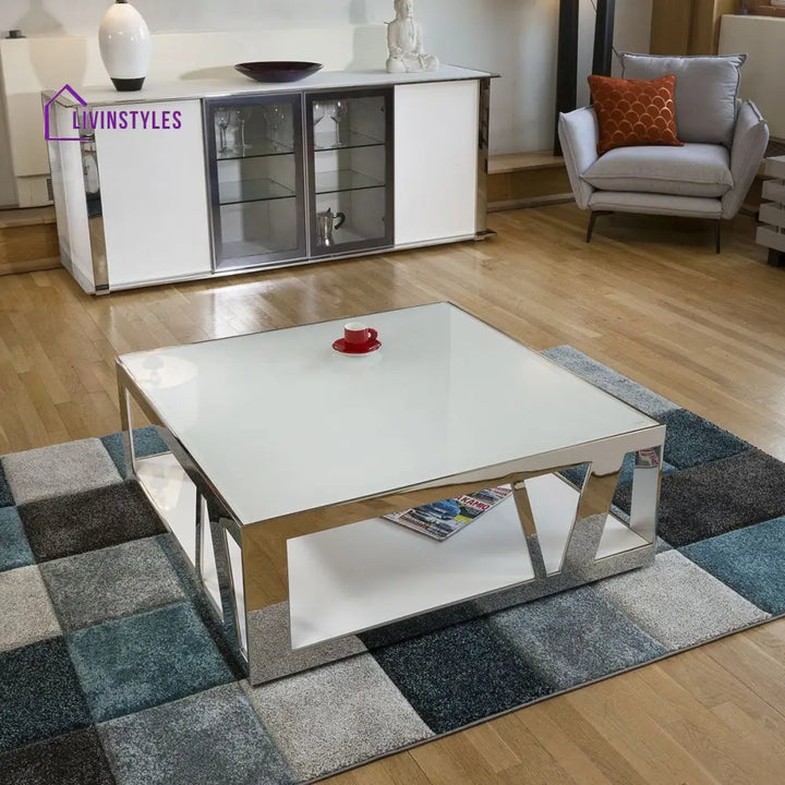 Rajeshwari Modern Luxury Large Square White Coffee Table Stainless Steel Living Room / Tables