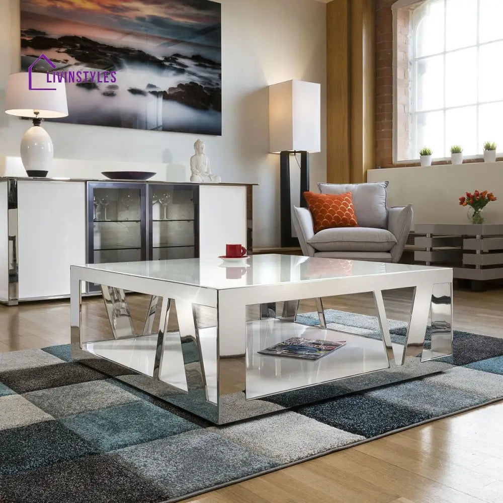 Rajeshwari Modern Luxury Large Square White Coffee Table Stainless Steel Living Room / Tables