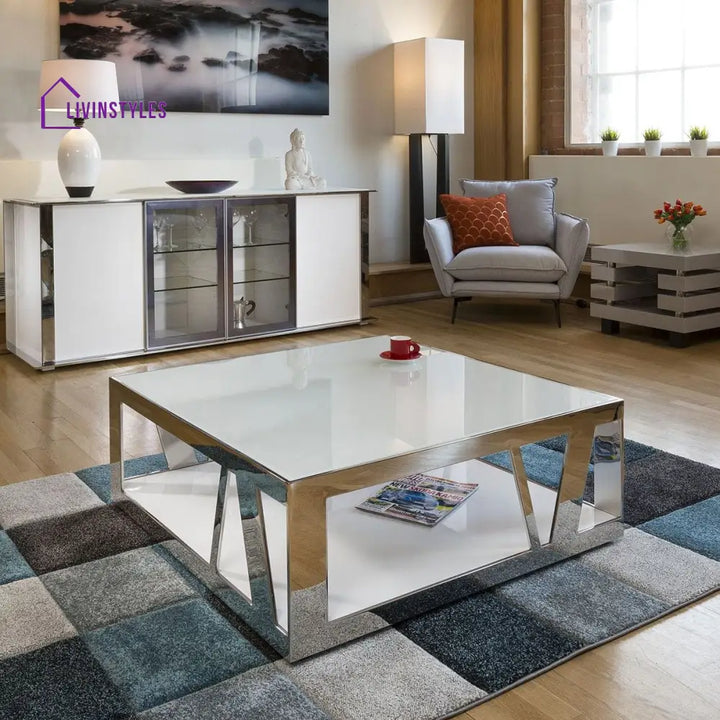 Rajeshwari Modern Luxury Large Square White Coffee Table Stainless Steel Living Room / Tables