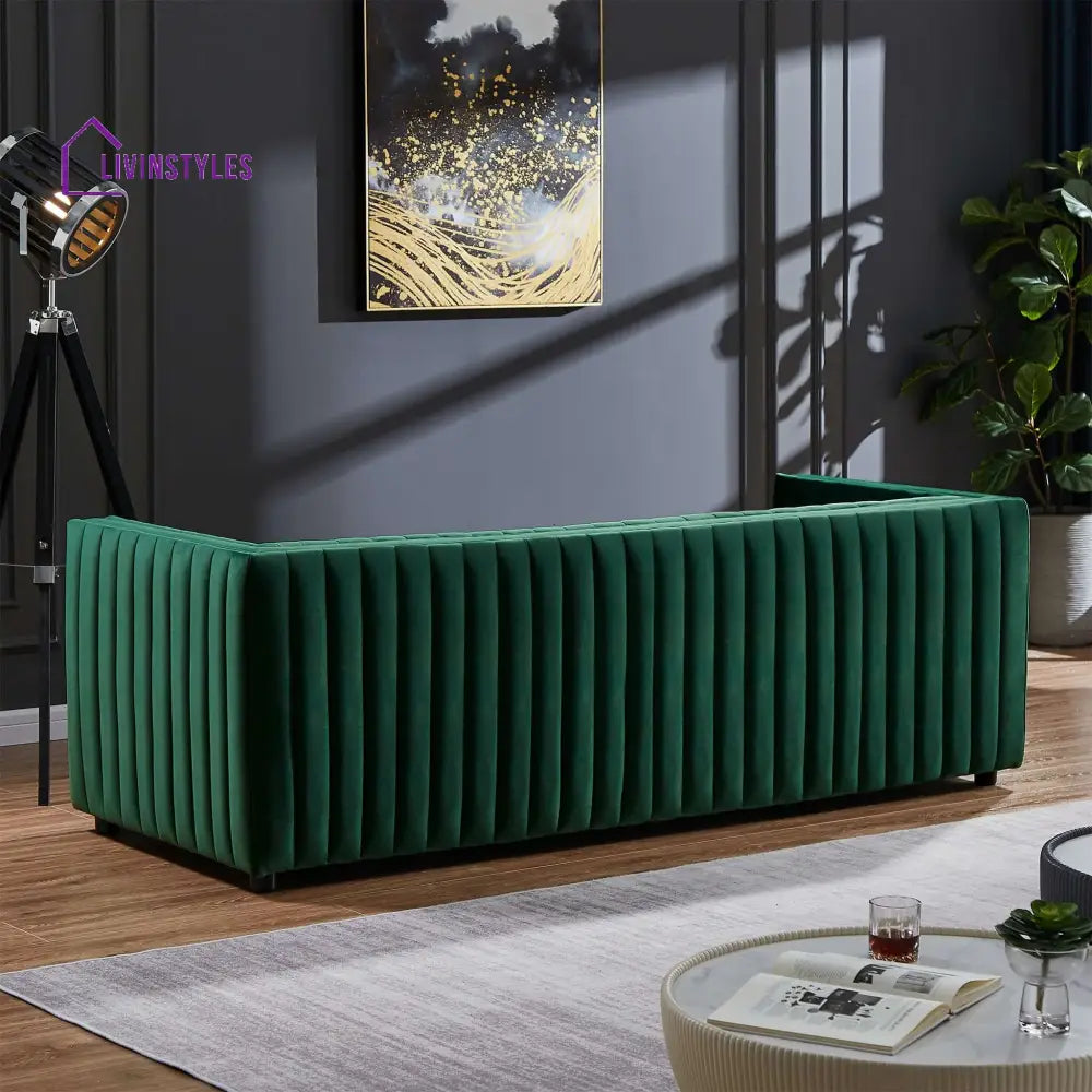 Rajiv Dark Green Three Seater Sofa For Living Room