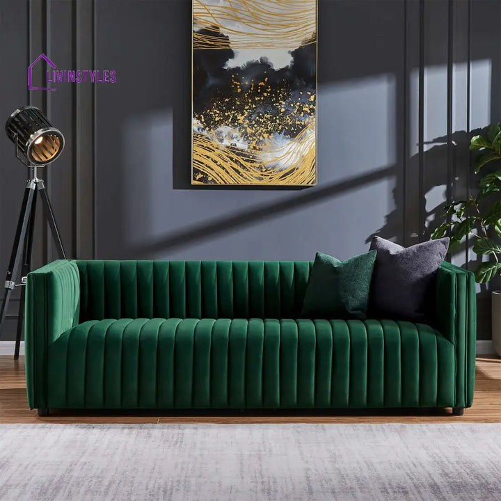 Rajiv Dark Green Three Seater Sofa For Living Room