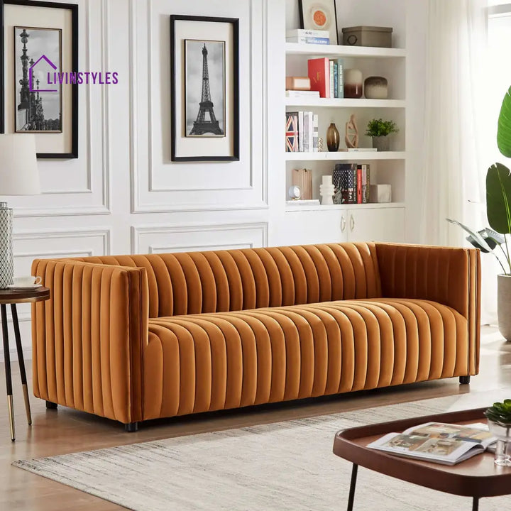 Rajiv Orange Three Seater Sofa For Living Room