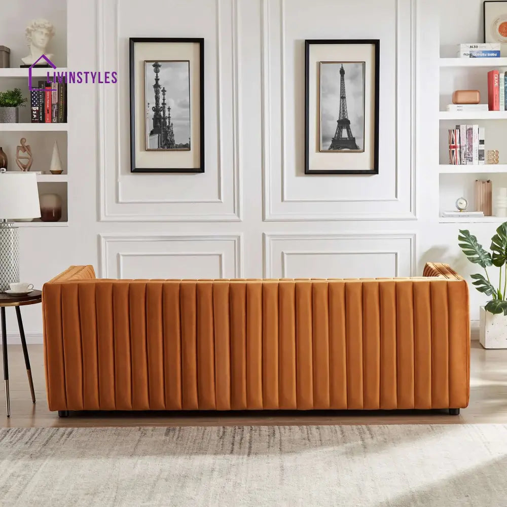 Rajiv Orange Three Seater Sofa For Living Room