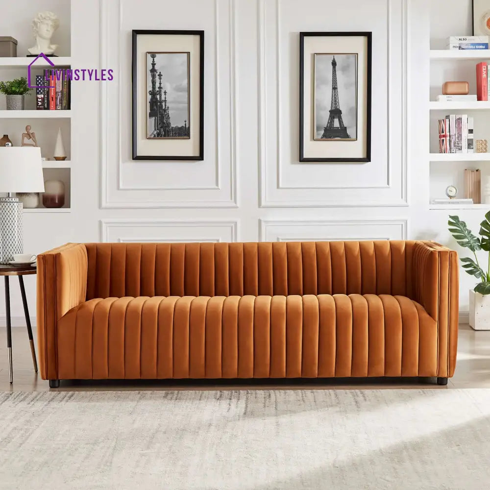 Rajiv Orange Three Seater Sofa For Living Room