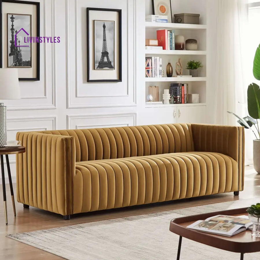 Rajiv Yellow Gold Three Seater Sofa For Living Room (Copy)