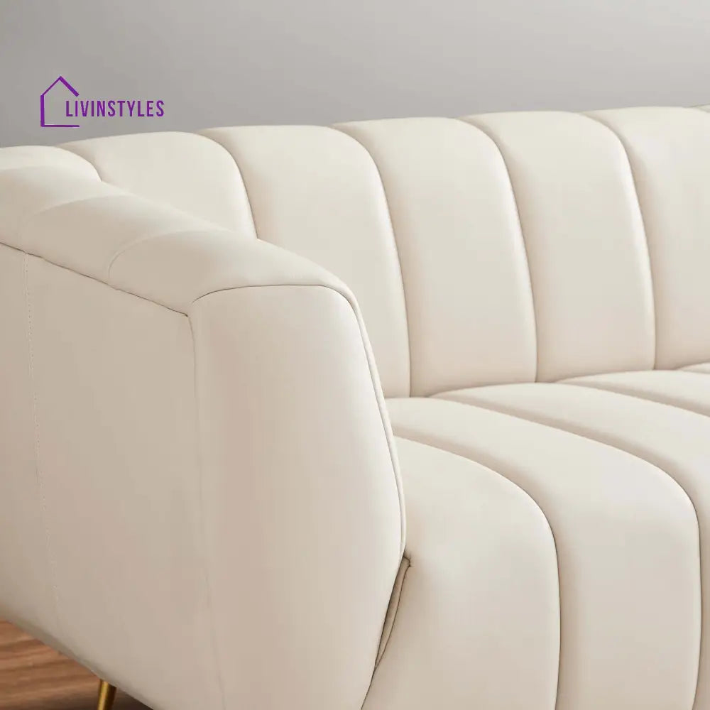 Raman Beige Leatherette 3 Seater Sofa For Living Room