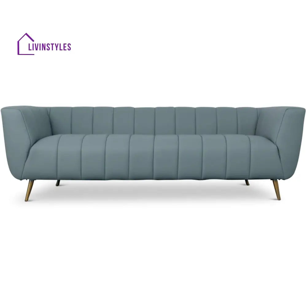 Raman Blue Leatherette 3 Seater Sofa For Living Room