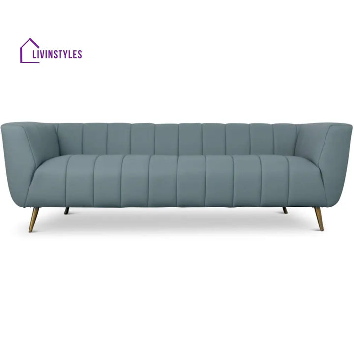 Raman Blue Leatherette 3 Seater Sofa For Living Room