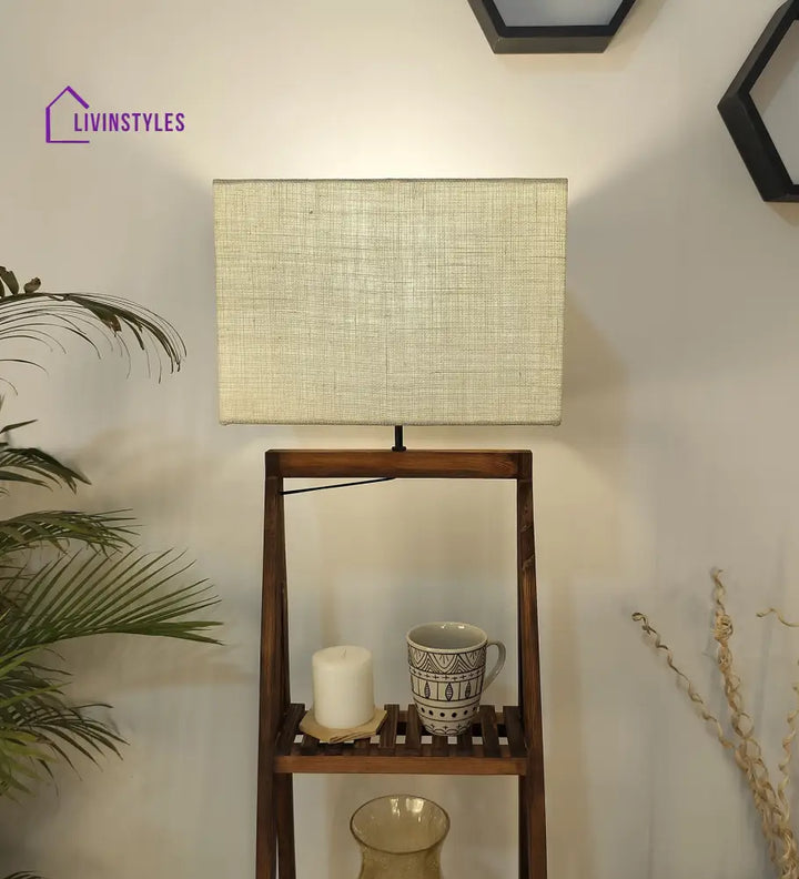 Raphael Wooden Floor Lamp With Brown Base And Jute Fabric Lampshade Lamps