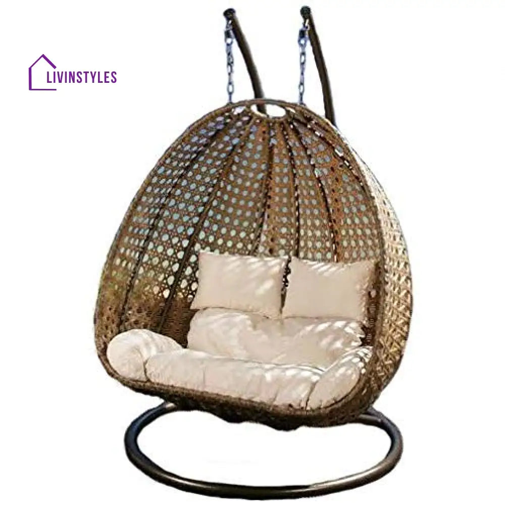 Rasika Double Seater Hanging Swing With Stand For Balcony | Garden (Gold) Swings