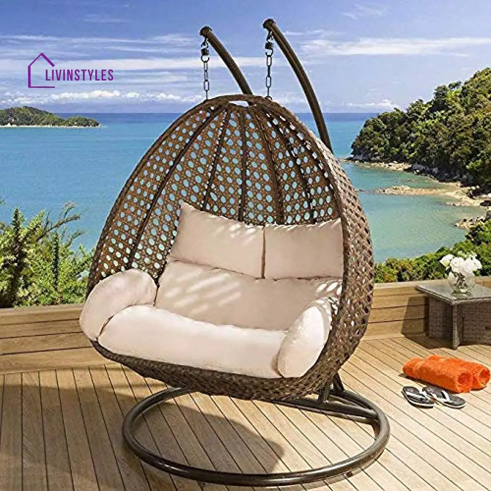 Rasika Double Seater Hanging Swing With Stand For Balcony | Garden (Gold) Swings