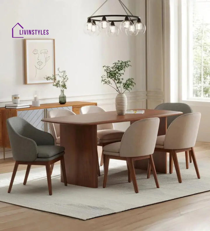 Raven Solid Wood 6 Seater Dining Set In Walnut Finish Dining Set