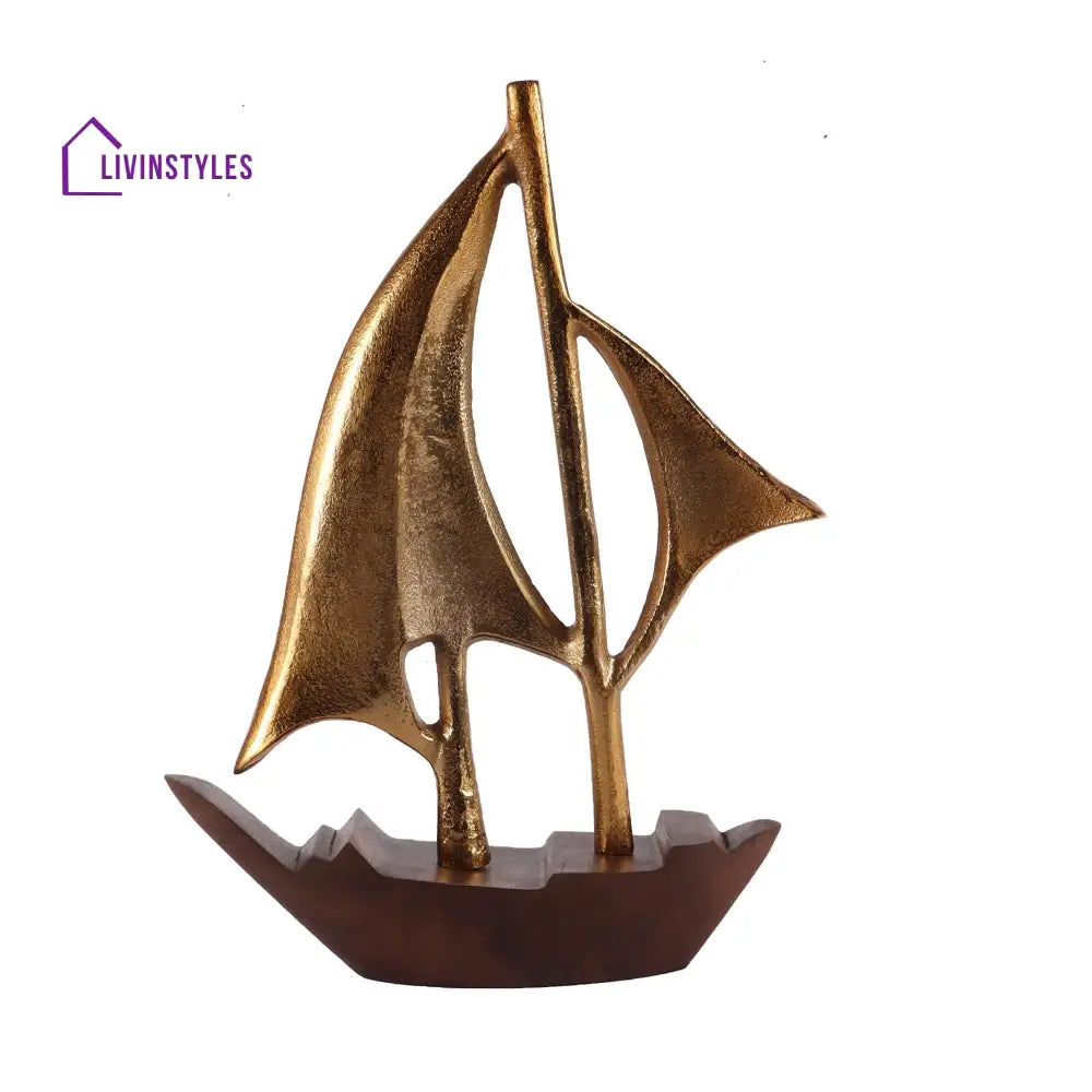 Raw Matt Gold Aluminum And Wood Handcrafted Nautical Sailing Boat