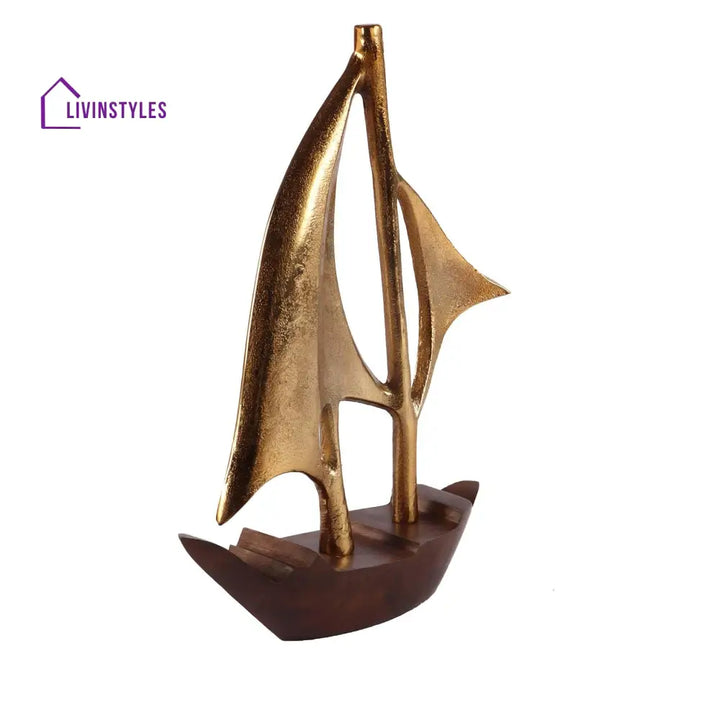 Raw Matt Gold Aluminum And Wood Handcrafted Nautical Sailing Boat