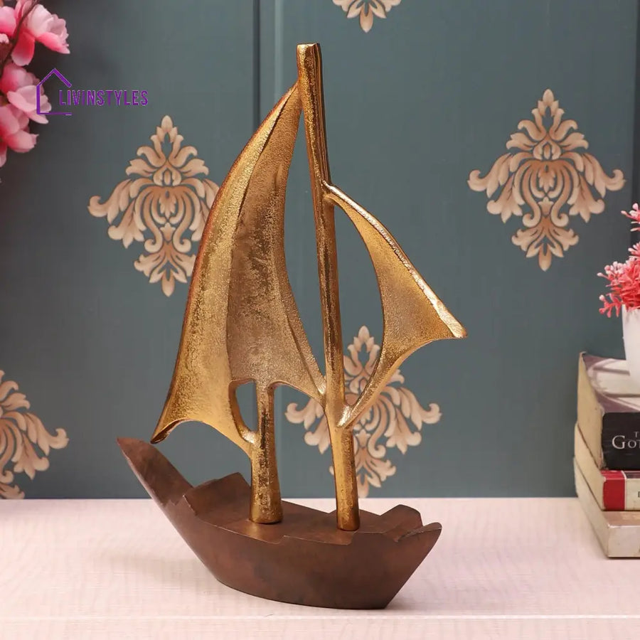 Raw Matt Gold Aluminum And Wood Handcrafted Nautical Sailing Boat