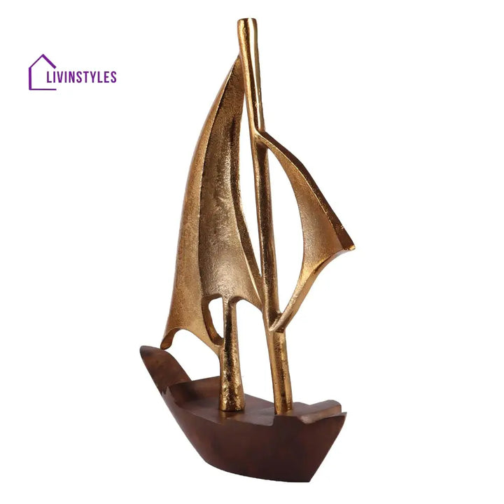 Raw Matt Gold Aluminum And Wood Handcrafted Nautical Sailing Boat