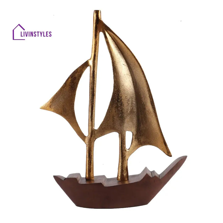 Raw Matt Gold Aluminum And Wood Handcrafted Nautical Sailing Boat