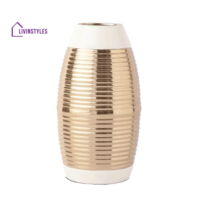 Regal Ivory And Gold Banded Enamel Vase