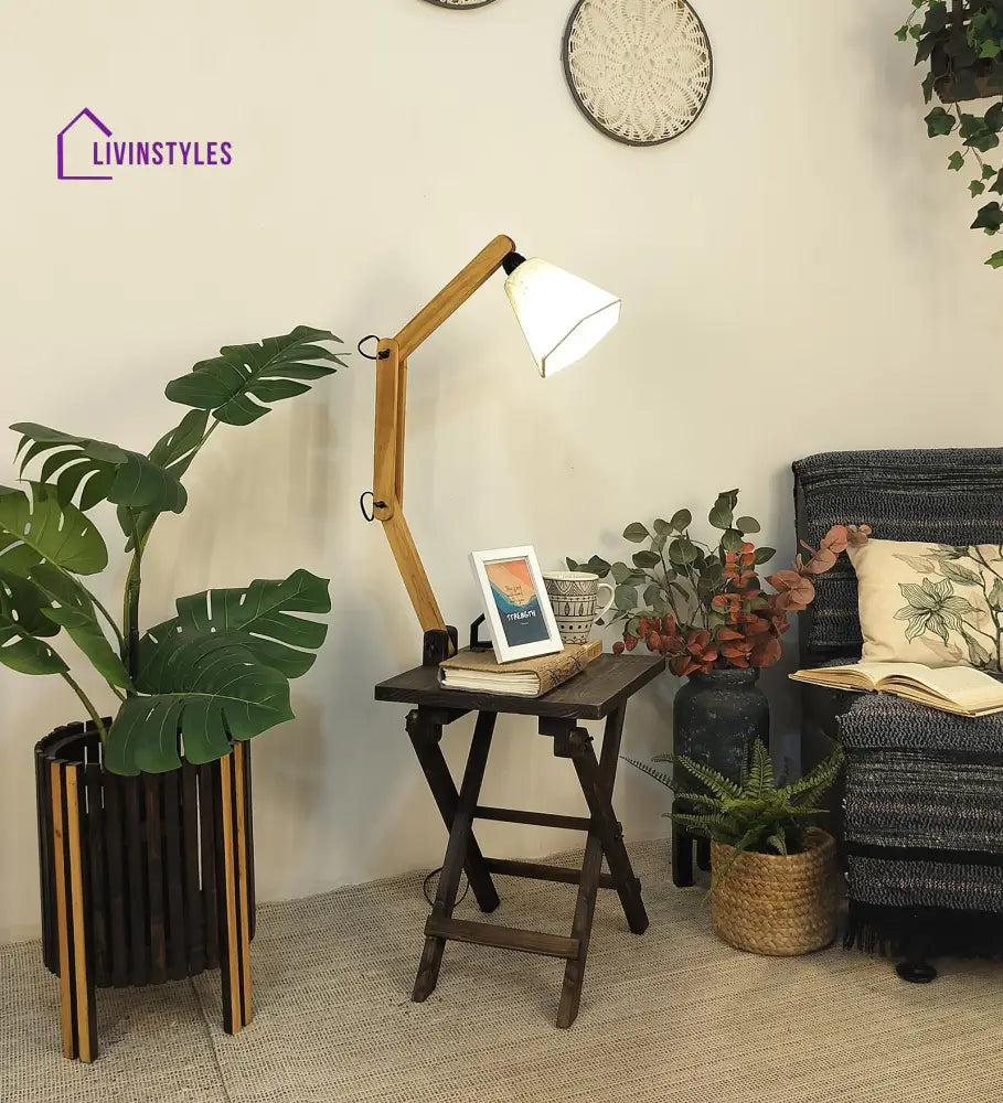 Regis Wooden Floor Lamp With Brown Base And Jute Fabric Lampshade Lamps