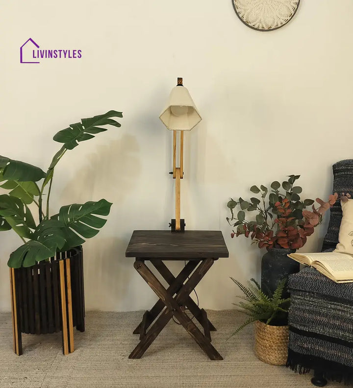 Regis Wooden Floor Lamp With Brown Base And Jute Fabric Lampshade Lamps