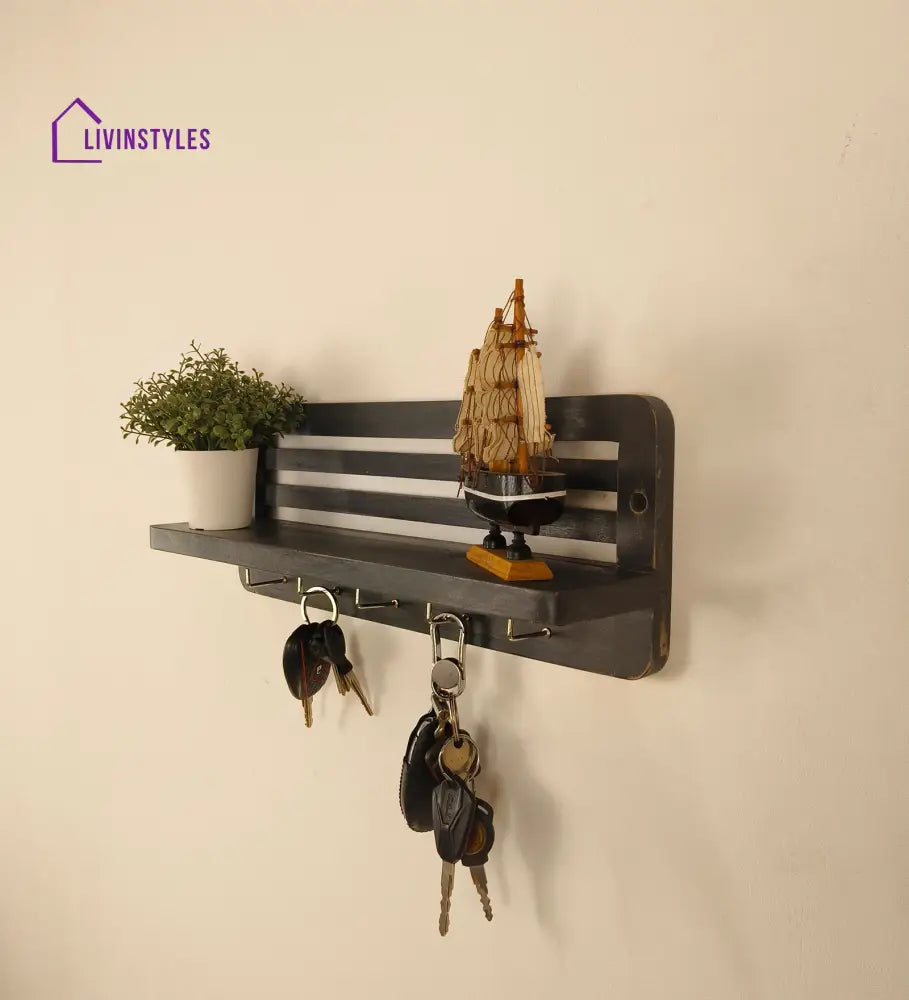 Regus Wooden Wall Shelf Organiser With Key Holders