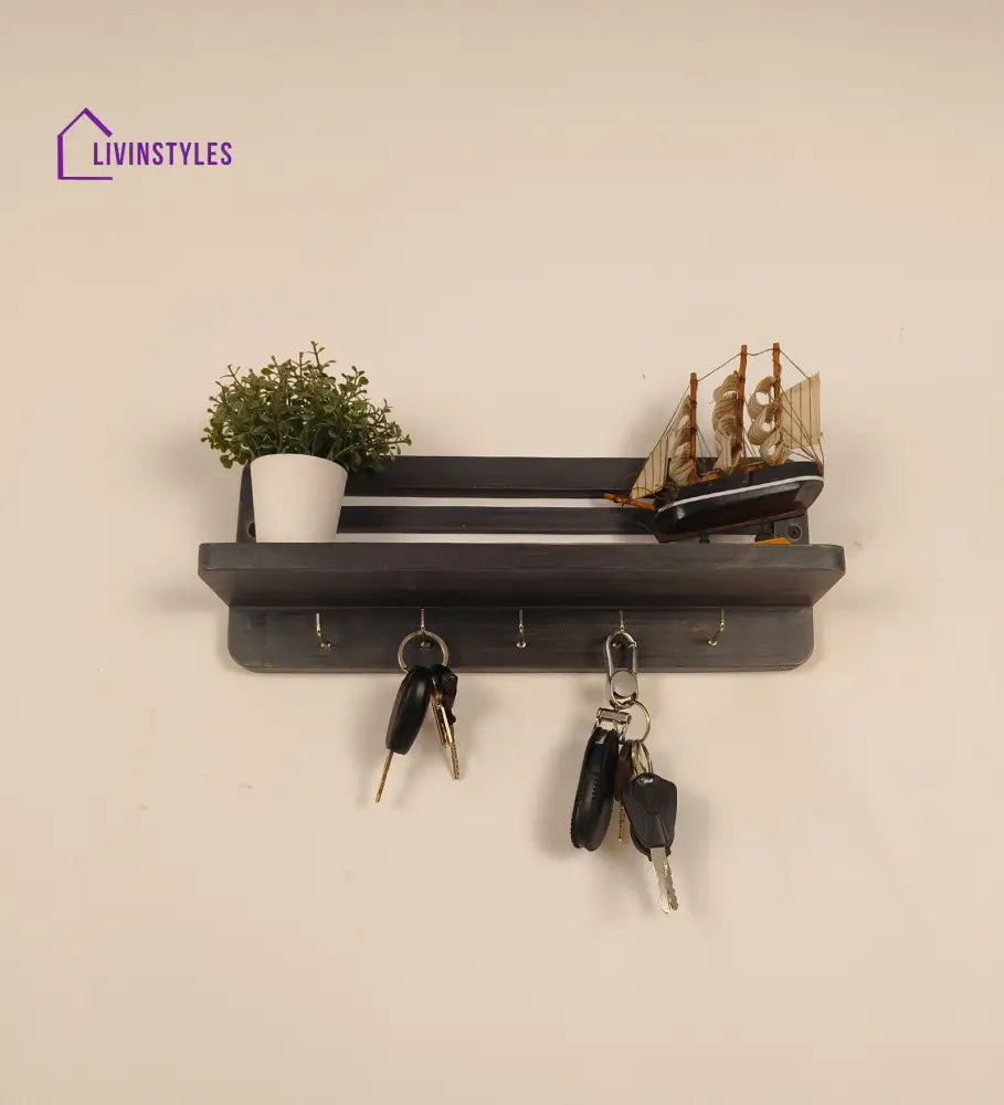 Regus Wooden Wall Shelf Organiser With Key Holders