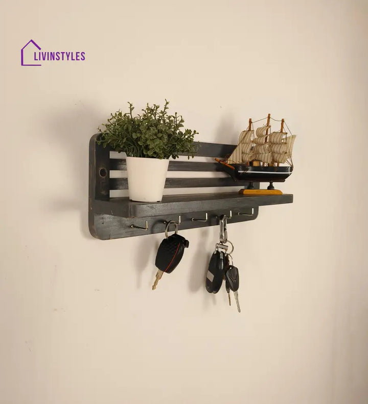 Regus Wooden Wall Shelf Organiser With Key Holders